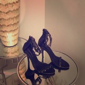 Black Triple Ankle Strap Heels